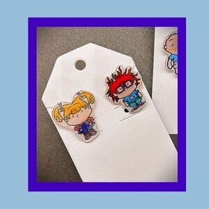 Handmade Hand Colored Rugrats Tommy and Chuckie Stud Earrings